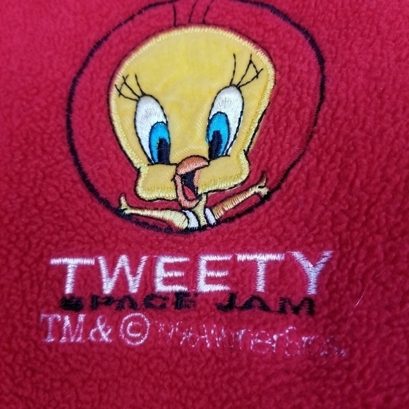Vintage Tweety Bird Fleece Pullover Space Jam Warner Bros 1996 Quarter Zip - Picture 3 of 10